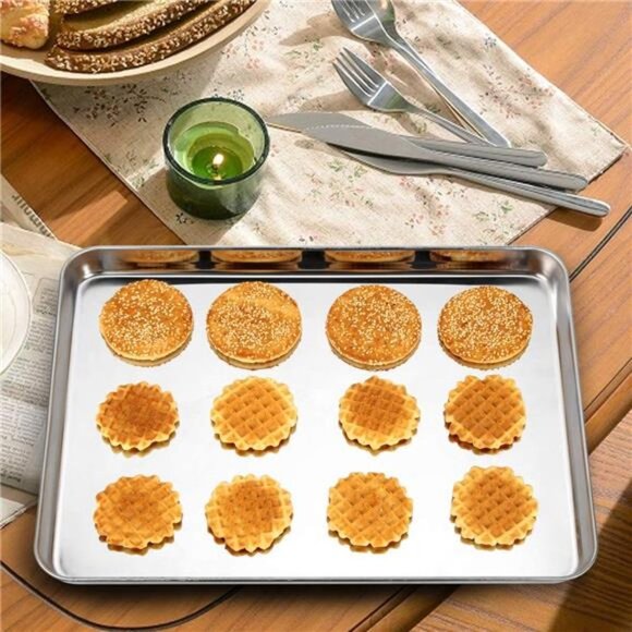 Set of 2, 16 inch Cookie Sheets, Rectangle Size 16L x 12W x 1H inch - Picture 6 of 7